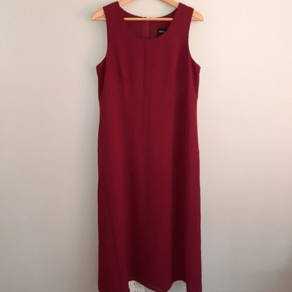 Melissa Harper in Maroon Red Sleeveless Maxi Dress